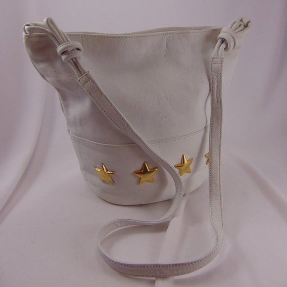 I. Magnin Design Studio White Leather w/Gold Stars Crossbody Bag - Picture 15 of 16